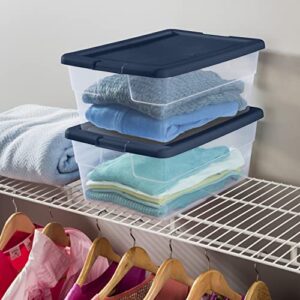 Sterilite Stackable 16 Quart Clear Home Storage Box with Handles and Blue Lid for Efficient, Space Saving Household Storage and Organization, 2 Pack