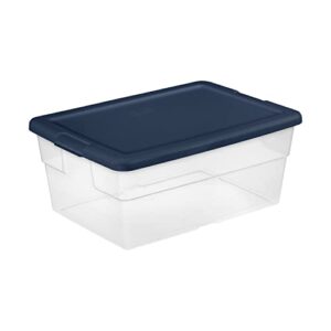 Sterilite Stackable 16 Quart Clear Home Storage Box with Handles and Blue Lid for Efficient, Space Saving Household Storage and Organization, 2 Pack