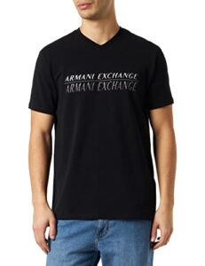 armani exchange men’s vneck double logo tee, black, large