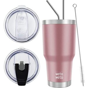 wetoweto 30 oz tumbler stainless steel vacuum insulated coffee ice cup double wall vacuum coffee cup thermal cups for hot and cold drinks, suitable for beach, travel, party, office (rose gold, 1 pack)