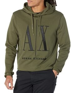 a|x armani exchange men’s icon project embroidered logo hooded sweatshirt, olive night, l