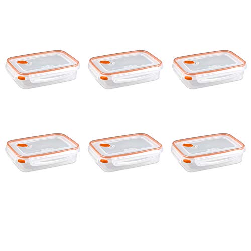 Sterilite 03211106 Ultra Seal 5.8 Cup Food Storage Container, Clear lid and base with Tangerine Accents, 6-Pack