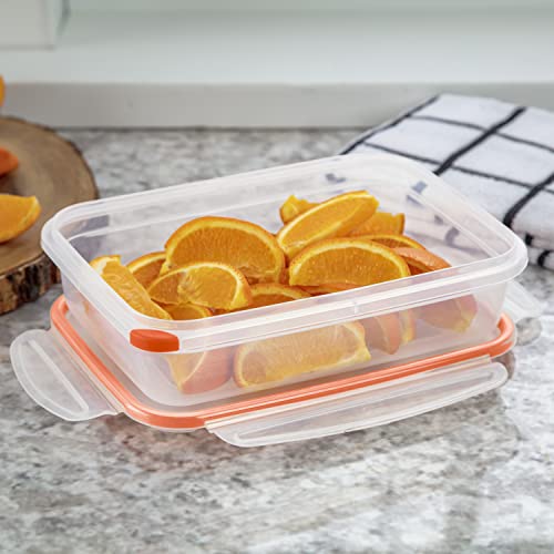 Sterilite 03211106 Ultra Seal 5.8 Cup Food Storage Container, Clear lid and base with Tangerine Accents, 6-Pack