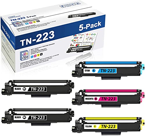 MaxColor TN223BK,TN223C,TN223M,TN223Y 5PK(2BK+1C+1M+1Y) Compatible TN223 Toner Cartridge Replacement for Brother HL-3210CW 3230CDW 3270CDW 3230CDN 3290CDW DCP-L3510CDW L3550CDW Printer