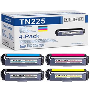 tn221 tn225 toner cartridges: compatible for tn-221bk tn-225c/m/y replacement for brother mfc-9130cw hl-3140cw hl-3170cdw hl-3180cdw mfc-9330cdw mfc-9340cdw printer (4 pack)