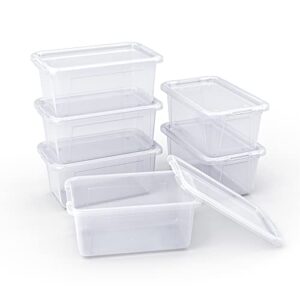 gamenote plastic storage bins with lids – 5 qt, 6 pack clear small stackable cubby storage organizer containers for organizing (11.7 × 7.1 × 5.1 inches)