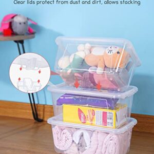 GAMENOTE Plastic Storage Bins with Lids - 5 Qt, 6 Pack Clear Small Stackable Cubby Storage Organizer Containers for Organizing (11.7 × 7.1 × 5.1 inches)