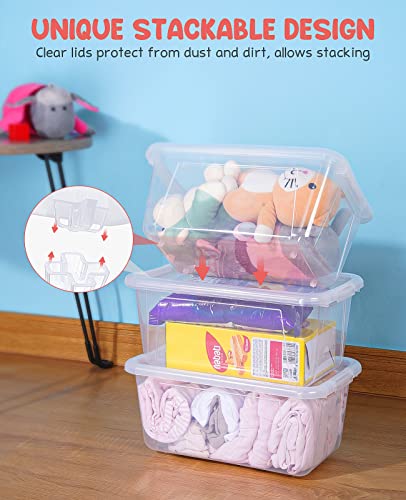 GAMENOTE Plastic Storage Bins with Lids - 5 Qt, 6 Pack Clear Small Stackable Cubby Storage Organizer Containers for Organizing (11.7 × 7.1 × 5.1 inches)