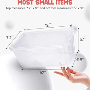 GAMENOTE Plastic Storage Bins with Lids - 5 Qt, 6 Pack Clear Small Stackable Cubby Storage Organizer Containers for Organizing (11.7 × 7.1 × 5.1 inches)