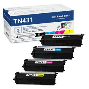tn431 4pk – tn431bk, tn431c, tn431y, tn431m toner cartridge set replacement for brother tn431 4 pack for mfc-l8900cdw hl-l8360cdw hl-l8260cdw mfc-l8610cdw mfc-l9570cdw | black/cyan/ yellow/ magenta