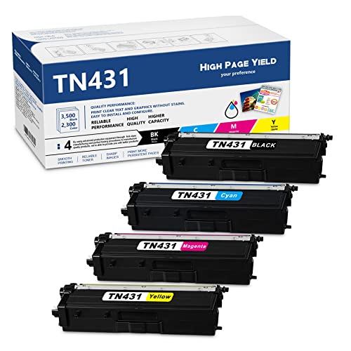 TN431 4PK - TN431BK, TN431C, TN431Y, TN431M Toner Cartridge Set Replacement for Brother TN431 4 Pack for MFC-L8900CDW HL-L8360CDW HL-L8260CDW MFC-L8610CDW MFC-L9570CDW | Black/Cyan/ Yellow/ Magenta