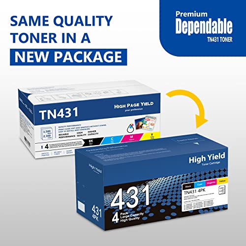 TN431 4PK - TN431BK, TN431C, TN431Y, TN431M Toner Cartridge Set Replacement for Brother TN431 4 Pack for MFC-L8900CDW HL-L8360CDW HL-L8260CDW MFC-L8610CDW MFC-L9570CDW | Black/Cyan/ Yellow/ Magenta