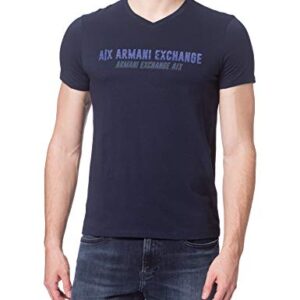 A|X ARMANI EXCHANGE Men's Double Logo Cotton Jersey V-Neck T-Shirt, Navy, Medium