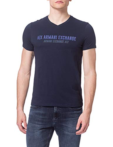 A|X ARMANI EXCHANGE Men's Double Logo Cotton Jersey V-Neck T-Shirt, Navy, Medium