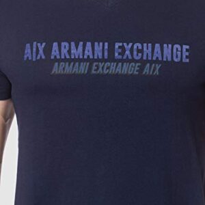 A|X ARMANI EXCHANGE Men's Double Logo Cotton Jersey V-Neck T-Shirt, Navy, Medium