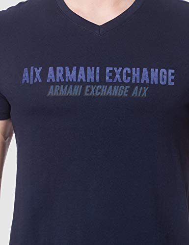 A|X ARMANI EXCHANGE Men's Double Logo Cotton Jersey V-Neck T-Shirt, Navy, Medium