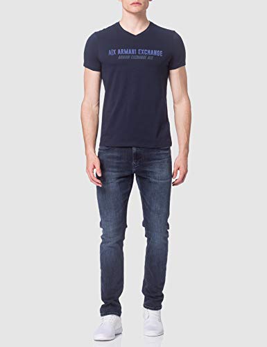 A|X ARMANI EXCHANGE Men's Double Logo Cotton Jersey V-Neck T-Shirt, Navy, Medium