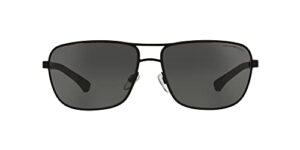 emporio armani men’s ea2033 rectangular sunglasses, rubber black/grey, 64 mm