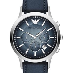 Emporio Armani Classic Chronograph Blue Dial Leather Strap Mens Watch AR2473