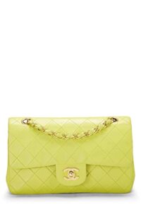 chanel, pre-loved green quilted lambskin classic double flap small, green
