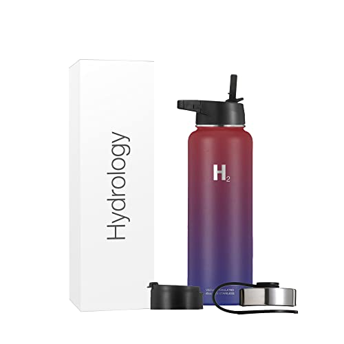 H2 Hydrology Water Bottle - 18 oz, 22 oz, 32 oz, 40 oz, or 64 oz with 3 LIDS Double Wall Vacuum Insulated Stainless Steel Wide Mouth Sports Hot & Cold Thermos (40 oz, Man of Steel)