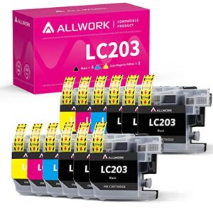 allwork compatible ink cartridge replacement for brother lc203 lc203xl lc201 lc201xl for brother mfc-j460dw j480dw j485dw j680dw j880dw j885dw j4320dw j4420dw j4620dw j5620dw j5520dw j5720dw (12 pack)