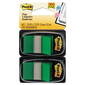 post-it 680gn2 standard page flags in dispenser, green, 100 flags/dispenser