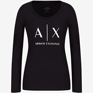 A|X ARMANI EXCHANGE womens Basic Scoop Neck Long Sleeved Tee With Logo on Chest T Shirt, Black, Large US