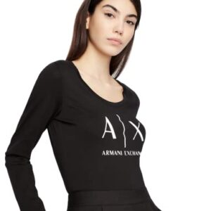 A|X ARMANI EXCHANGE womens Basic Scoop Neck Long Sleeved Tee With Logo on Chest T Shirt, Black, Large US