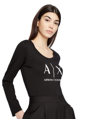 A|X ARMANI EXCHANGE womens Basic Scoop Neck Long Sleeved Tee With Logo on Chest T Shirt, Black, Large US