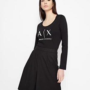 A|X ARMANI EXCHANGE womens Basic Scoop Neck Long Sleeved Tee With Logo on Chest T Shirt, Black, Large US