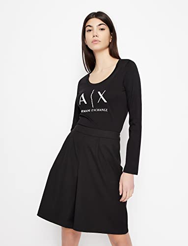 A|X ARMANI EXCHANGE womens Basic Scoop Neck Long Sleeved Tee With Logo on Chest T Shirt, Black, Large US