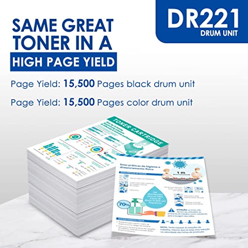 DR221CL LVE Compatible DR-221CL Drum Unit High Yield Replacement for Brother DR221CL DR221 DR-221 Drum for HL-3150CDN HL-3170CDW HL-3180CDW MFC-9130CW MFC-9140CDN Printer - 4 Pack(1BK+1C+1M+1Y)