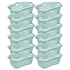 sterilite ultra hiphold 1.25 bushel plastic stackable clothes laundry basket bin with reinforced rim and ventilation holes, aqua blue (12 pack)