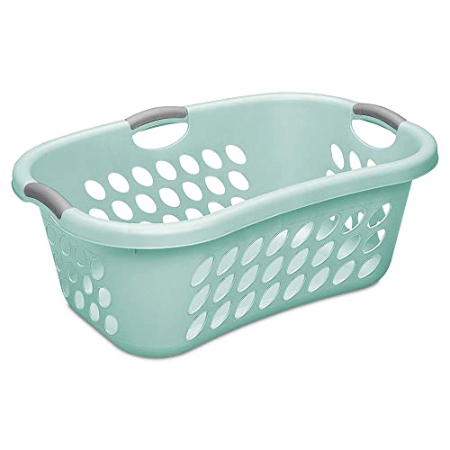 Sterilite Ultra HipHold 1.25 Bushel Plastic Stackable Clothes Laundry Basket Bin with Reinforced Rim and Ventilation Holes, Aqua Blue (12 Pack)