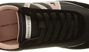 A|X Armani Exchange Women's Contrasting Lettering Logo Lace Up Sneaker with Suede Detailing, Black+Rose, 6