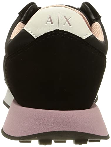 A|X Armani Exchange Women's Contrasting Lettering Logo Lace Up Sneaker with Suede Detailing, Black+Rose, 6