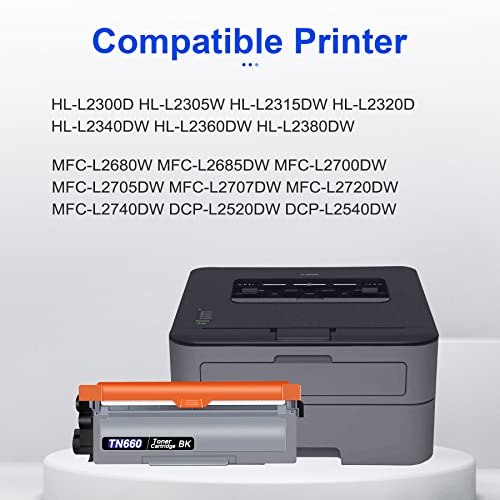 TN-660 Toner Cartridge, MFC-L2740DW MFC-L2700DW Toner, ALUMUINK Replacement for Brother TN660 TN-660 TN 660 for HL-L2300D DCP-L2520DW HL-L2360DW DCP-L2520DW HL-2320D Printer (1Pack, High Yield)