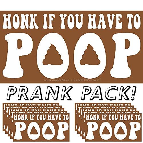 Honk If You Have to Poop Prank Bumper Sticker 10 Pack by Witty Yeti. Play a Funny Practical Joke on Your Friends With The Number 2 Most Offensive Window Decal. Hilarious Driving Gag Gift & Car Novelty