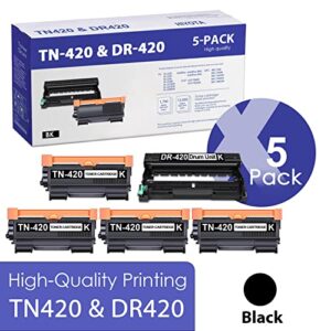 hiyota tn 420 dr-420 black toner & drum compatible replacement for brother tn420 dr420 dcp-7060d 7065dn intellifax-2840 2940 hl-2220 2230 mfc-7240 7420n series printer (4toner + 1drum)