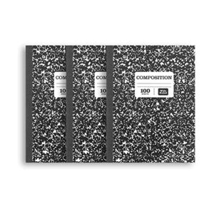 (3 pack) pen+gear wide ruled black marbled composition notebooks 100 sheets – 300 sheets total