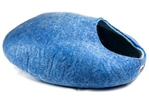 yeti pet cave pet bed for cats and small dogs, 100% new zealand wool, blue