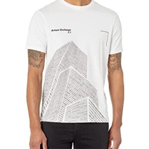 A|X ARMANI EXCHANGE mens Building Outline Embroidered Logo T-shirt T Shirt, White, Large US