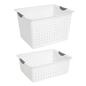 sterilite set of ultra plastic storage bin baskets with handles including 6 large and 6 deep containers for household organization, 12 pack