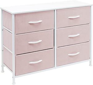 sorbus dresser with 6 drawers – furniture storage tower unit for bedroom, hallway, closet, office organization – steel frame, wood top, easy pull fabric bins (6-drawer, pastel pink)