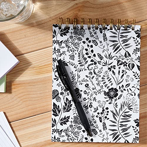 Pen+Gear Top Spiral Notebook Black White Floral, 6" x 8" x .6", 192 Pages