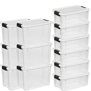 sterilite 30 quart (6 pack) & 18 quart (6 pack) clear plastic stackable storage container bin box tote with white latching lid organizing solution
