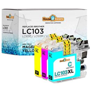 houseoftoners compatible ink cartridge replacements for brother lc103 lc 103 to use with brother mfc-j870dw, mfc-j450dw, mfc-j6920dw, mfc-j470dw (cmy, 3-pack)