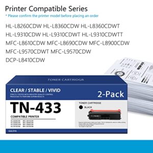 GULOYA TN433 TN-433 Toner Cartridge Black High Yield 2 Pack Compatible Replacement for Brother TN4332PK HL-L8260CDW L8360CDW DCP-L8410CDW MFC-L8610CDW L9570CDW Printer Toner