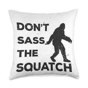 bigfoot yeti sasquatch apparel dont sass the squatch retro bigfoot throw pillow, 18×18, multicolor